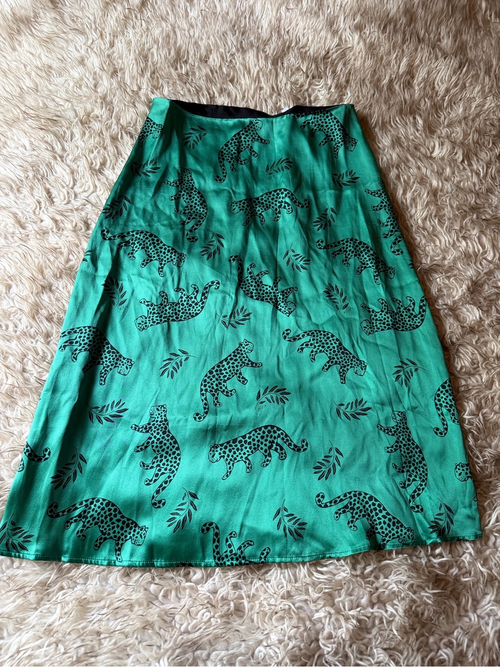 HVN Green Leopard Print A-Line Skirt